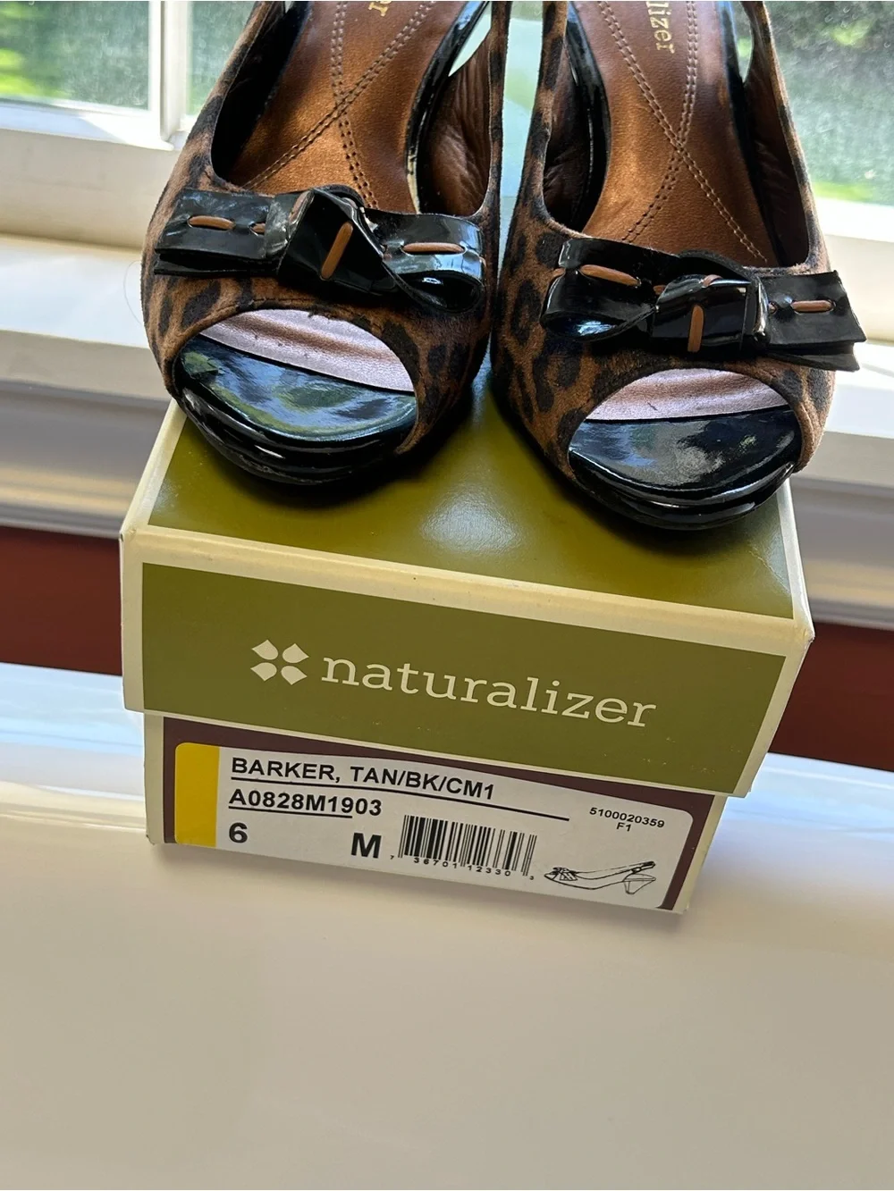 Naturalizer Leopard-Print Slingback Peep-Toe Heels - Brown/Black